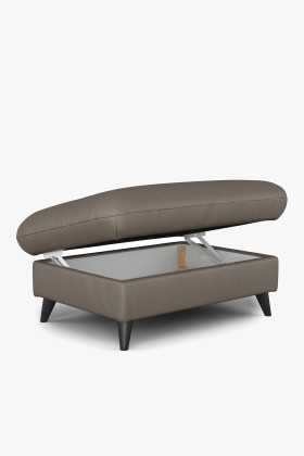 Bőr puff tárolóval, keményfa vázzal, fém lábakkal, 102x77 cm