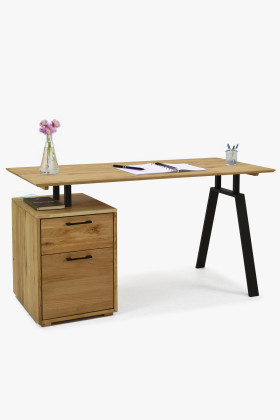 Tölgyfa munkapult fiókkal és fém lábakkal  - 0