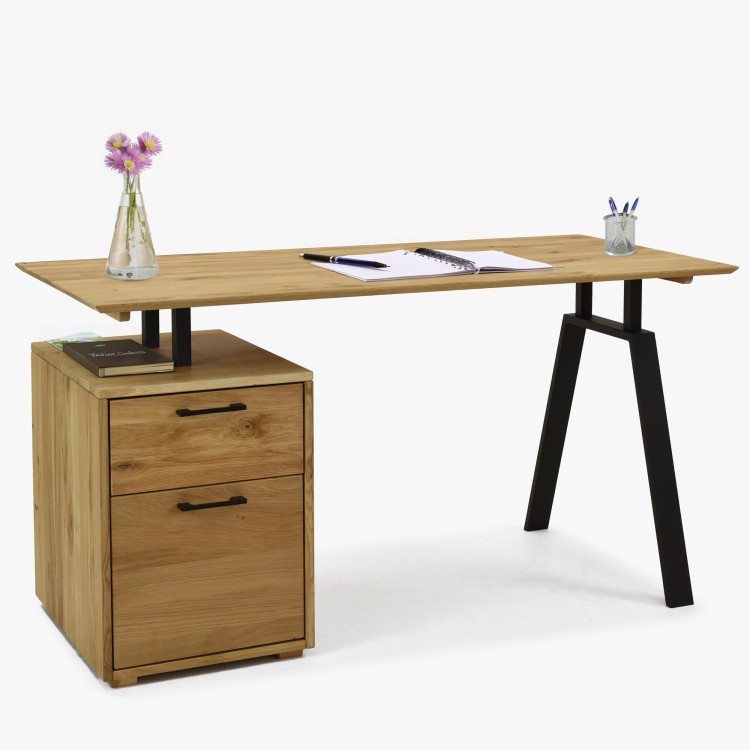 Tölgyfa munkapult fiókkal és fém lábakkal  - 0