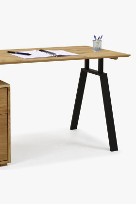 Tölgyfa munkapult fiókkal és fém lábakkal  - 0 2