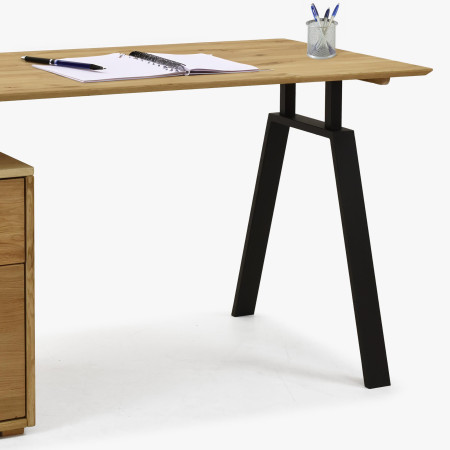 Tölgyfa munkapult fiókkal és fém lábakkal  - 1