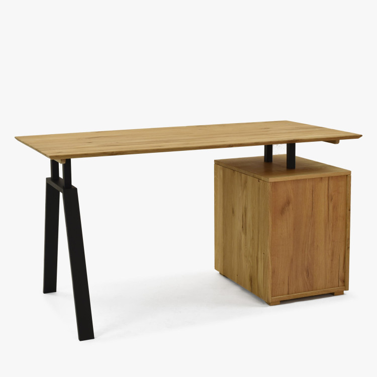 Tölgyfa munkapult fiókkal és fém lábakkal  - 3