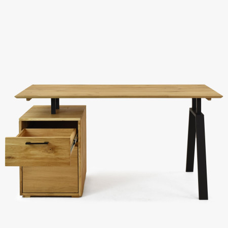 Tölgyfa munkapult fiókkal és fém lábakkal  - 4