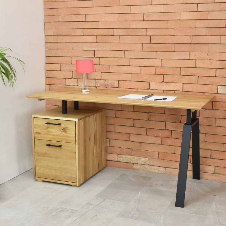 Tölgyfa munkapult fiókkal és fém lábakkal  - 7