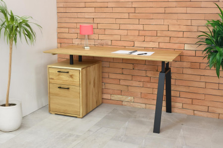 Tölgyfa munkapult fiókkal és fém lábakkal  - 8