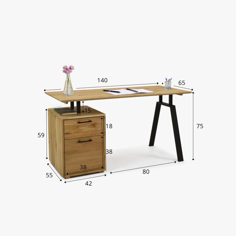 Tölgyfa munkapult fiókkal és fém lábakkal  - 9