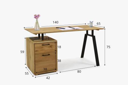 Tölgyfa munkapult fiókkal és fém lábakkal  - 9