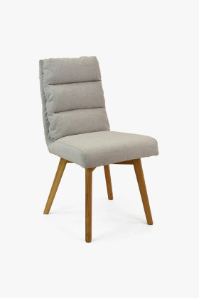 Kényelmes étkezőszék tölgy lábakkal, szürke-bézs kárpittal