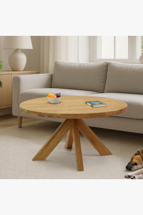 Fa kör alakú dohányzóasztal 90 cm átmérő, tömör tölgy, természetes