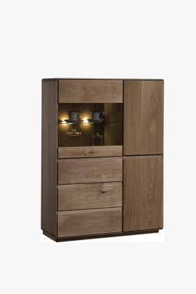 Tömör tölgy vitrines szekrény égetett tölgy színű, fogantyú nélküli