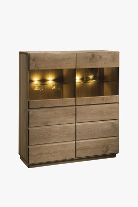 Luxus égetett tölgy vitrin üvegpolcokkal, 119x135 cm