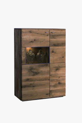 Magas komód üvegezett résszel, égetett tölgy színű, TÍPUS 45