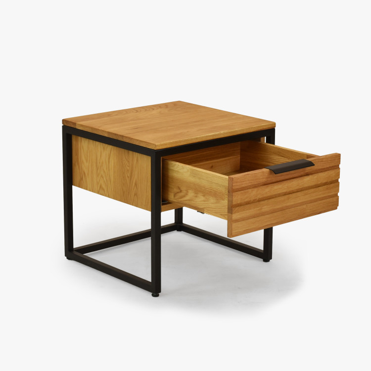 Tölgyfa éjjeliszekrény fém lábakkal  - 0