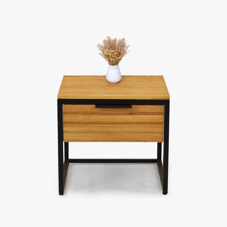 Tölgyfa éjjeliszekrény fém lábakkal  - 1