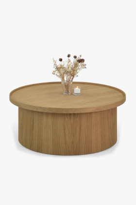 Fehér tölgy kerek dohányzóasztal, 80 cm átmérő, matt lakkozott felület