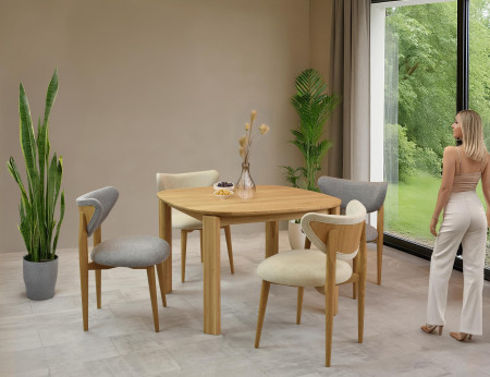 Luxus étkezőszék tölgyfa szürke kárpitozással  - 12