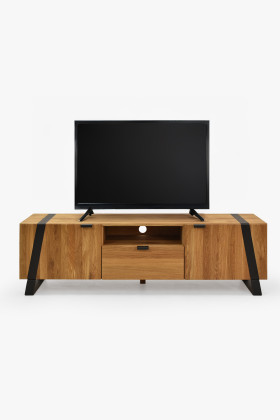 Tömör tölgyfa TV szekrény fém lábakkal, natúr tölgy színű