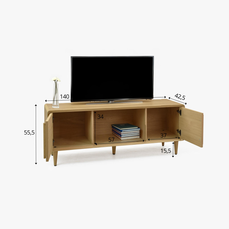TV állvány fehér tölgy színben lábakon  - 7