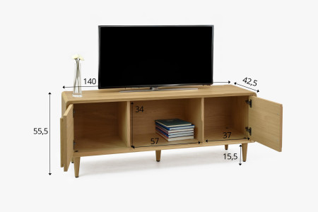 TV állvány fehér tölgy színben lábakon  - 7