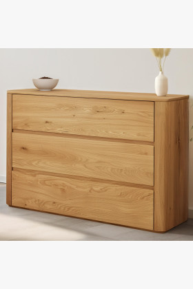 Tölgyfa fiókos komód 120x80x42 cm, natúr színű, masszív bútor