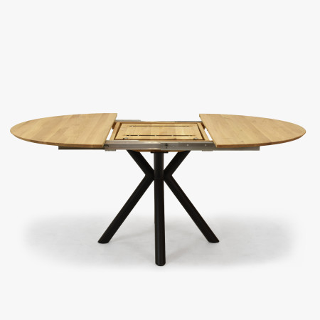 Kerek kihúzható tölgyfa asztal fémlábakkal, ø120 cm  - 3