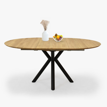 Kerek kihúzható tölgyfa asztal fémlábakkal, ø120 cm  - 5