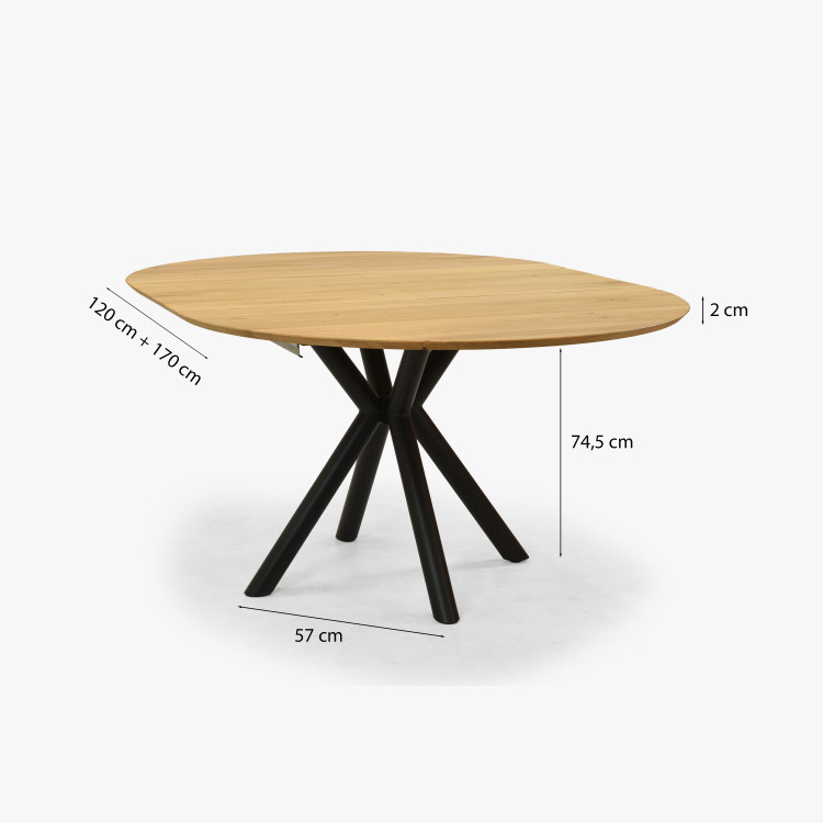 Kerek kihúzható tölgyfa asztal fémlábakkal, ø120 cm  - 14