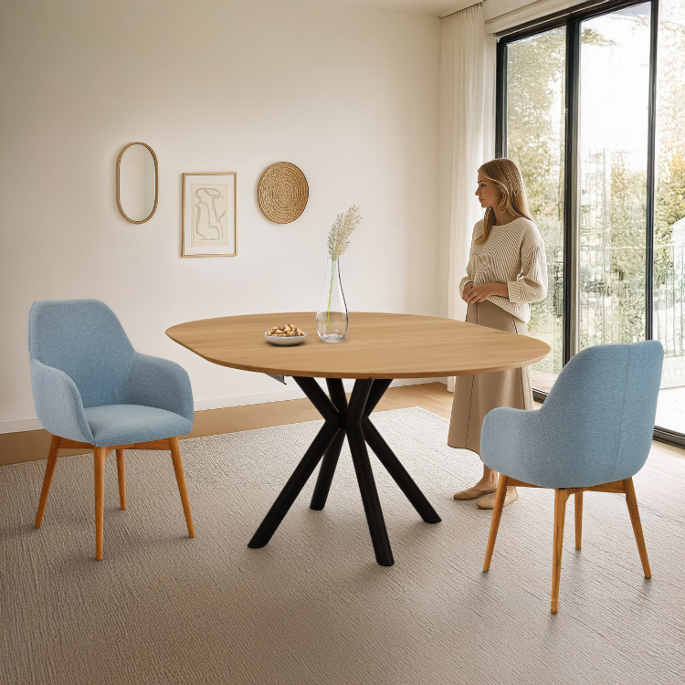 Kerek kihúzható tölgyfa asztal fémlábakkal, ø120 cm  - 16