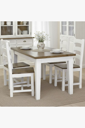 Masszív fenyőfa étkezőasztal fehér-barna 140x80 cm