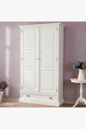Fehér rusztikus tömör fenyő kétszárnyú szekrény 110x195 cm