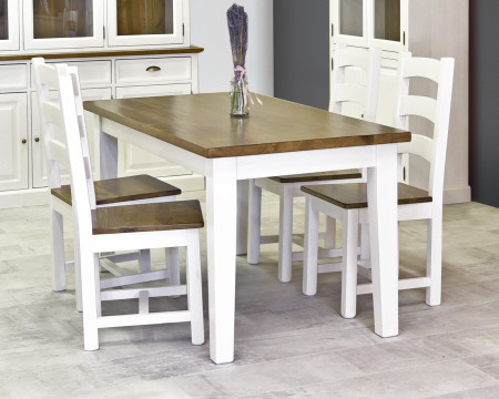 Fehér-barna tömörfa faasztal 160 x 80 cm  - 10