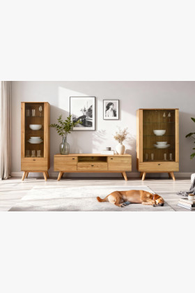 Egyajtós tömörfa vitrin lábakon  - 0 2