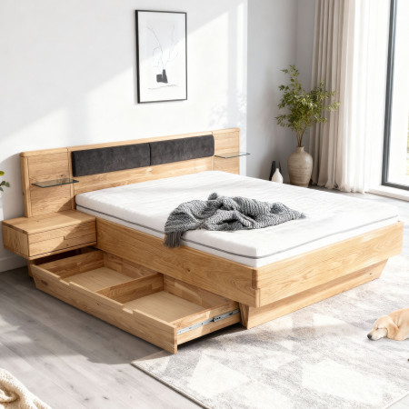 Dubáfa ágy éjjeli szekrényekkel és tárolóhellyel  - 0