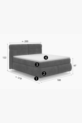 Boxspring ágy antracit 180 cm ágyneműtartóval Treviso  - 0 2