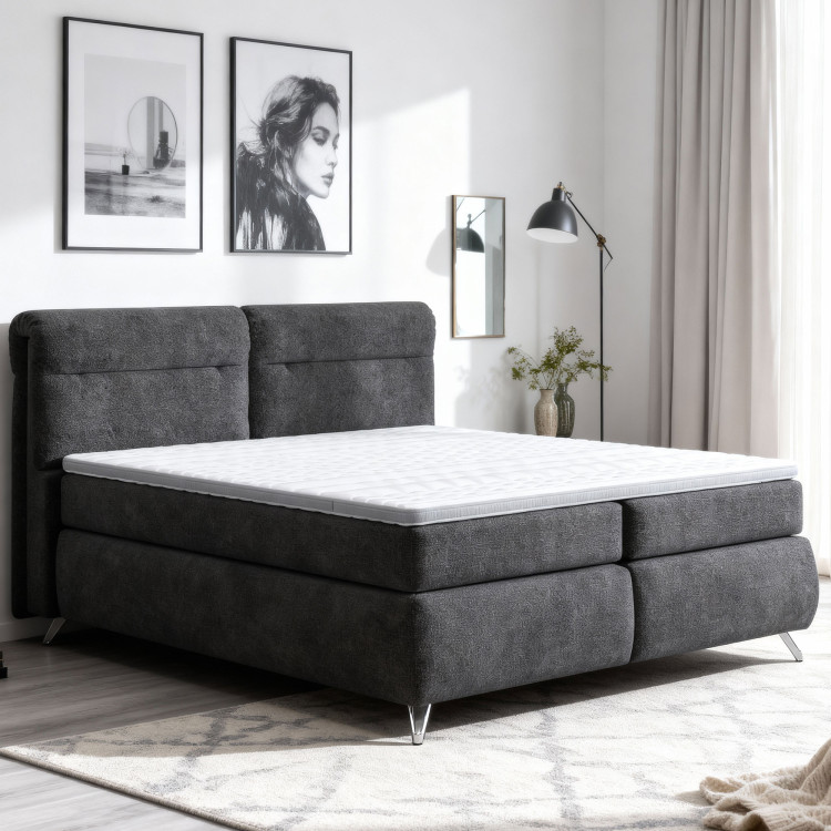 Boxspring ágy antracit 160 cm tárolóhellyel Treviso  - 0