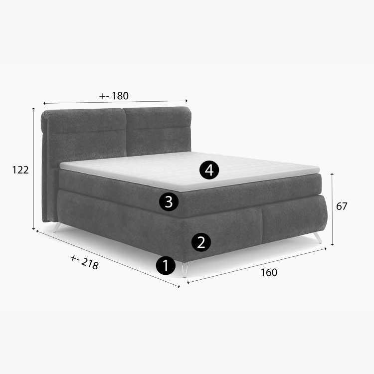 Boxspring ágy antracit 160 cm tárolóhellyel Treviso  - 8