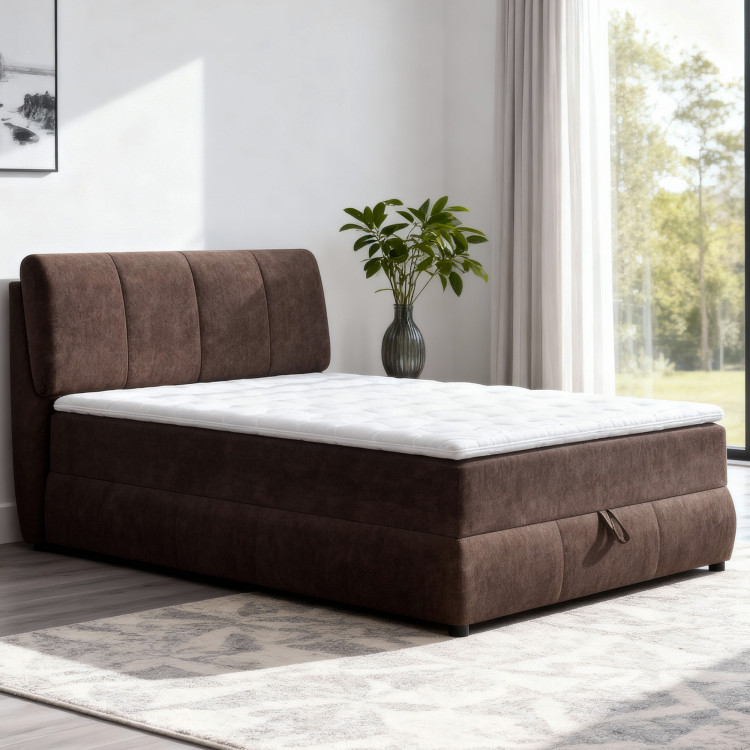 Boxspring kontinentális ágy tárolóhellyel - barna  - 0