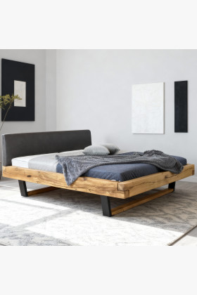 Modern tömör tölgyfa franciaágy matt fekete fém lábakkal 160x200 cm