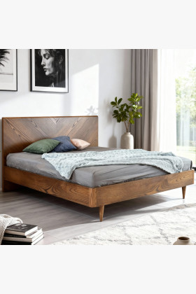 Retro dió színű franciaágy 160x200 cm bordo fejvéggel, ágyráccsal