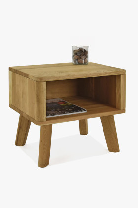 Tömör tölgyfa éjjeliszekrény Marina, természetes olajozott, nyitott