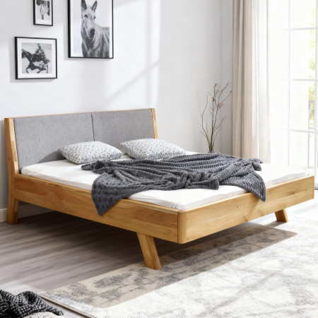 Postel z tömör fából - szürke szövet fejvég Marina 160 x 200 cm  - 0