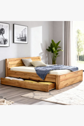 Masszív tölgyfa ágy 160x200 cm tárolóval, erős ágyráccsal