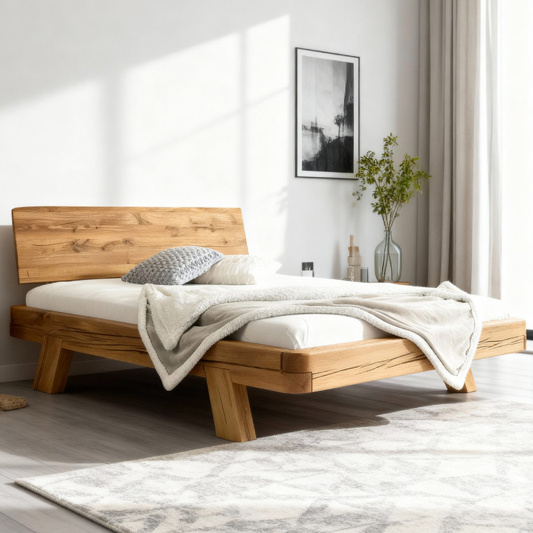 Tömör tölgyfa luxus ágy gerendákból, Mia franciaágy 180 x 200 cm  - 0