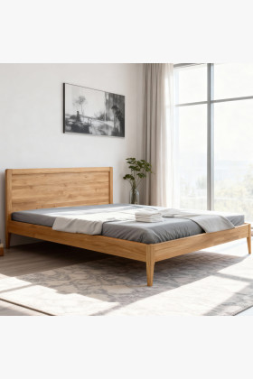 Tömör tölgyfa kétszemélyes ágy lábakkal 160x200 cm természetes színű