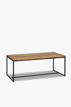 Modern dohányzóasztal természetes tölgy furnér és fekete fém lábakkal