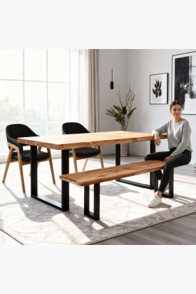 Tölgyfa étkezőasztal 200 x 100 cm, természetes megjelenésű  - 1 2