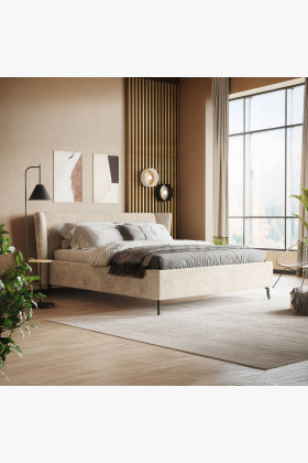Modern kárpitozott ágy tárolóhellyel homokszínű, 180 × 200 cm  - 1 2