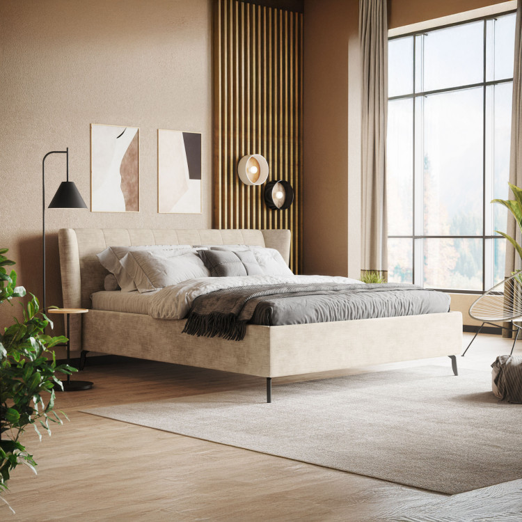 Modern kárpitozott ágy tárolóhellyel homokszínű, 180 × 200 cm  - 2