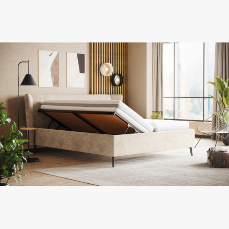 Modern kárpitozott ágy tárolóhellyel homokszínű, 180 × 200 cm  - 5