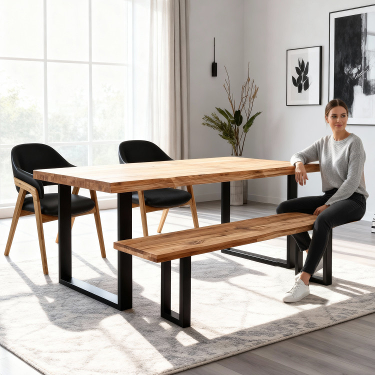 Tömör tölgyfa pad, háttámla nélkül, 160 cm  - 12